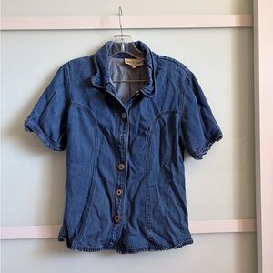 Blue Short-Sleeve Button Front Denim Top